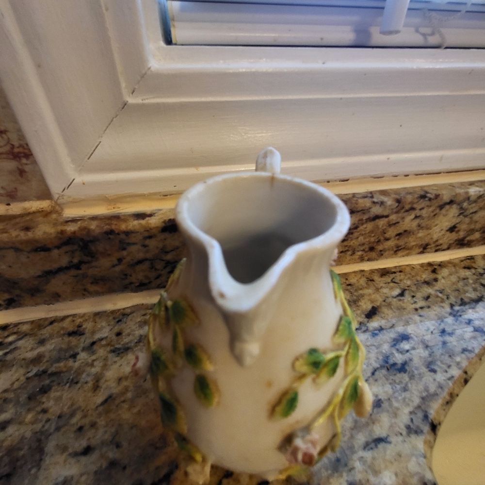 Antique 3.75 Inch Pitcher Vase With Pink Roses Collectable - Picture 3 of 11